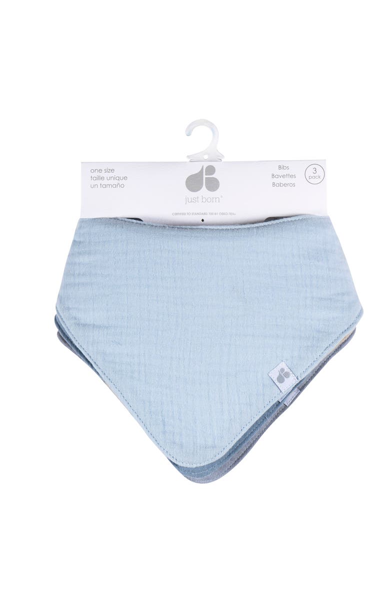 Just Born Muslin Bandana Bibs 4-Pack Blues, Alternate, color, Blues