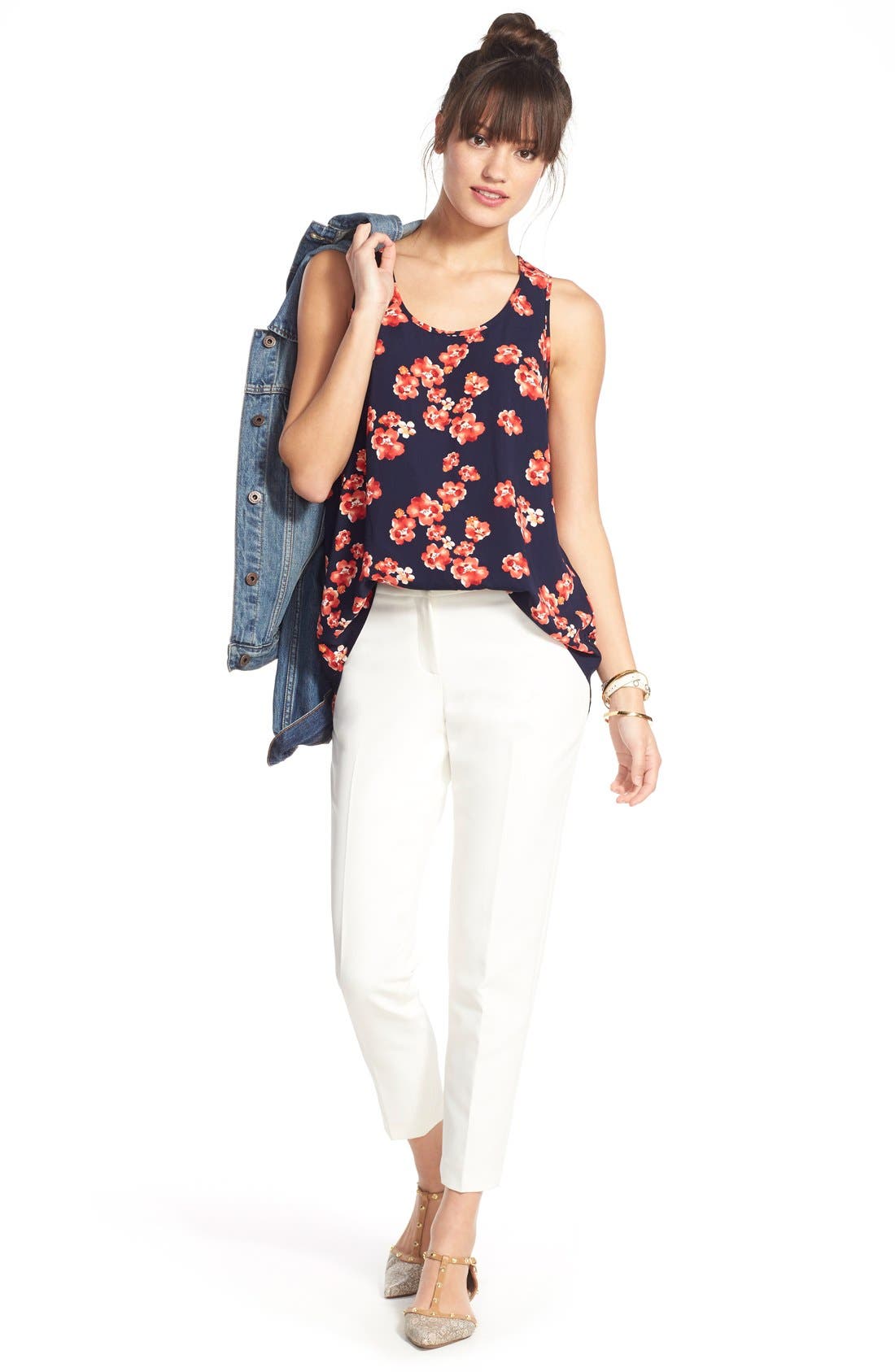 Halogen<sup>®</sup> 'Olson' Pointy Toe Studded T-Strap Flat, Main, color, 