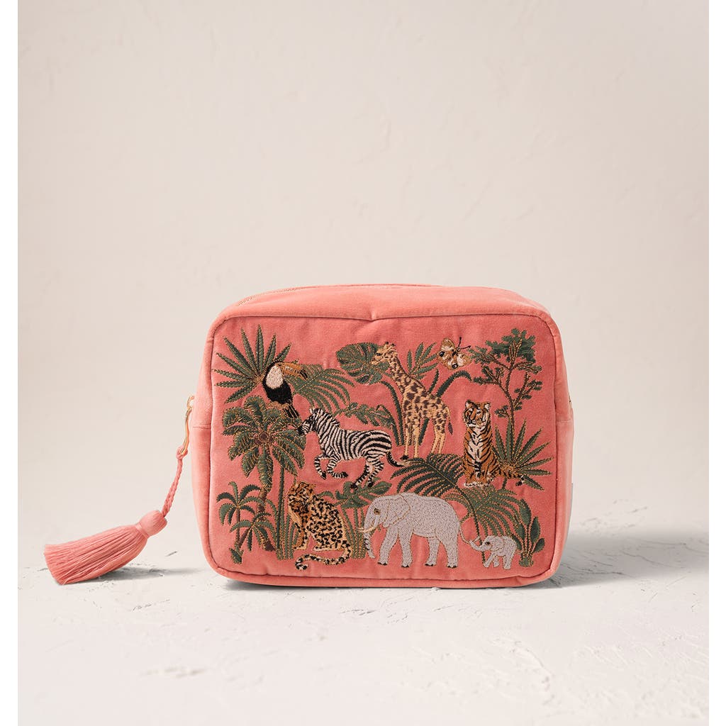 Elizabeth Scarlett World Wildlife Velvet Wash Bag In Pink