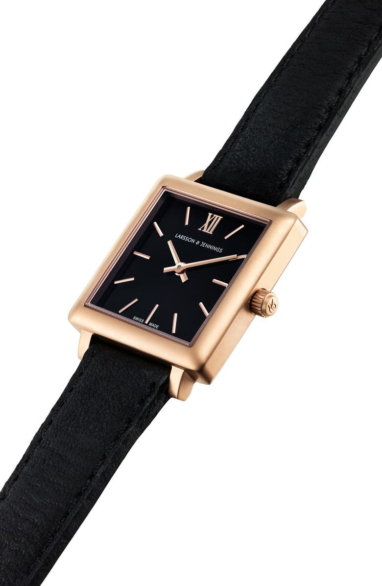 LARSSON & JENNINGS 'Norse' Square Leather Strap Watch, 27mm x 34mm, Alternate, color, 