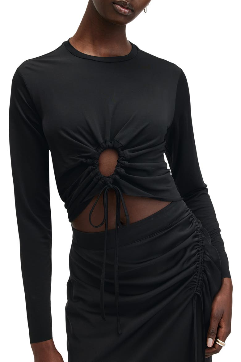 Xylia Tie Front Crop Top, Main, color, BLACK