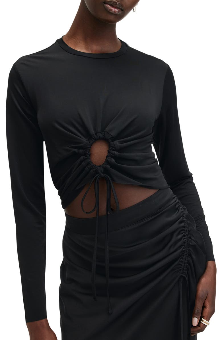 AllSaints Xylia Tie Front Crop Top, Main, color, Black