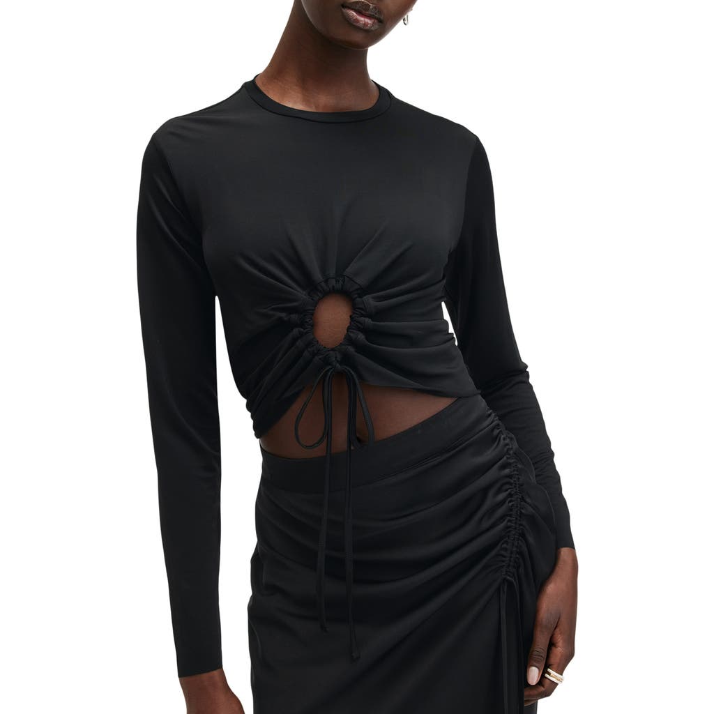 Allsaints Xylia Tie Front Crop Top In Black