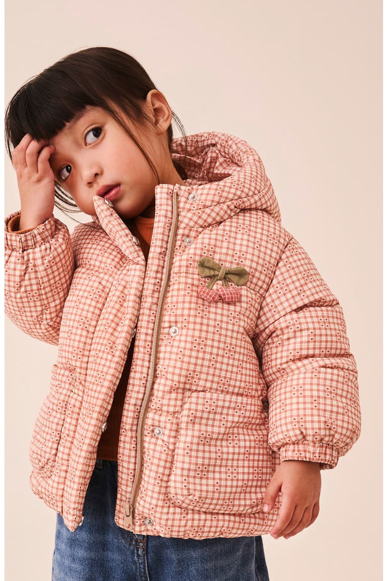Kids' Gingham Hooded Puffer Jacket, Alternate, color, RED