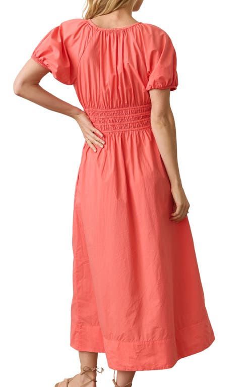 Marine Layer Short Sleeve Poplin Midi Dress In Coral