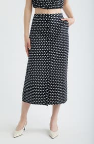 FRAME The Dot Front Button Midi Skirt