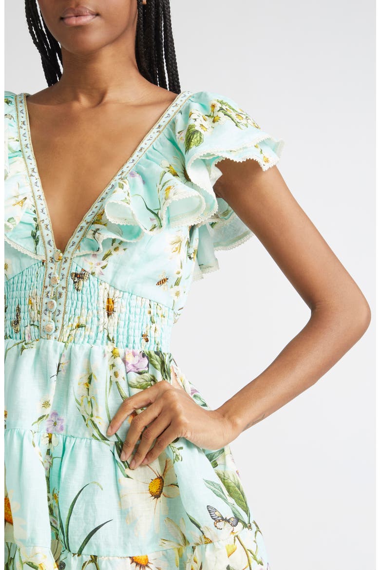 Floral Freefall Tiered Linen Minidress, Alternate, color, FLORAL FREEFALL