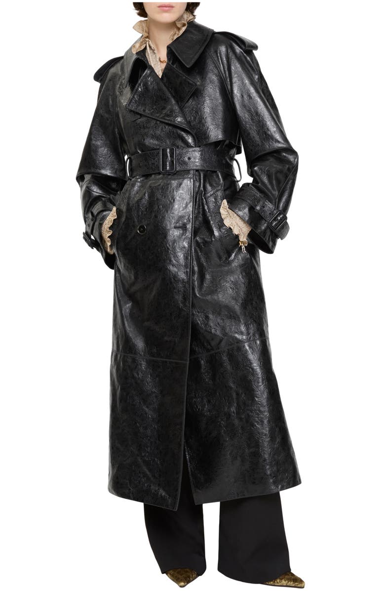 Burberry Long Embossed Leather Trench Coat, Main, color, Silhouette Black