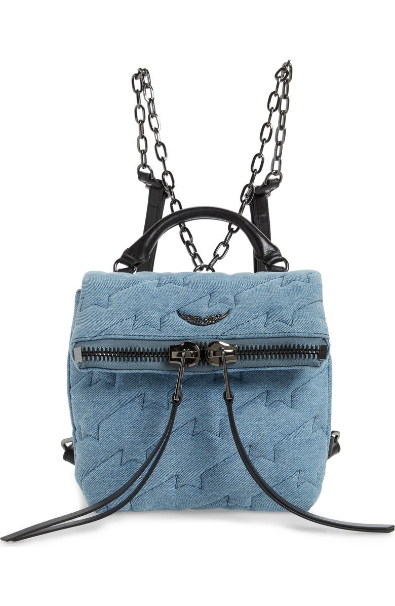 Zadig & Voltaire Romy Compact Quilted Denim Backpack, Main, color,