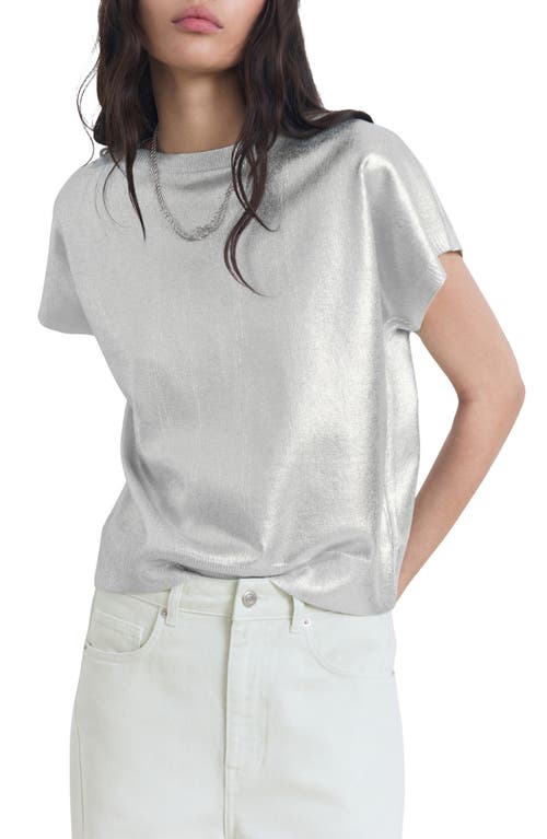 Mango Short-sleeved Foil Knitted Sweater In Silver