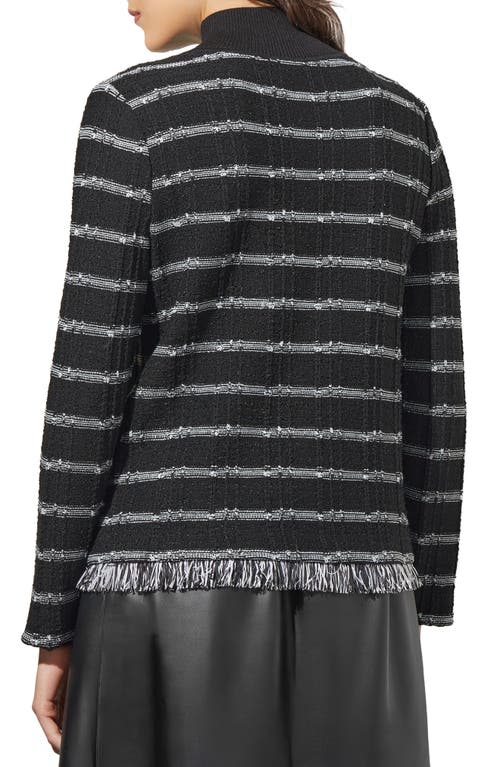 Ming Wang Stripe Fringe Bouclé Rib Sweater In Black