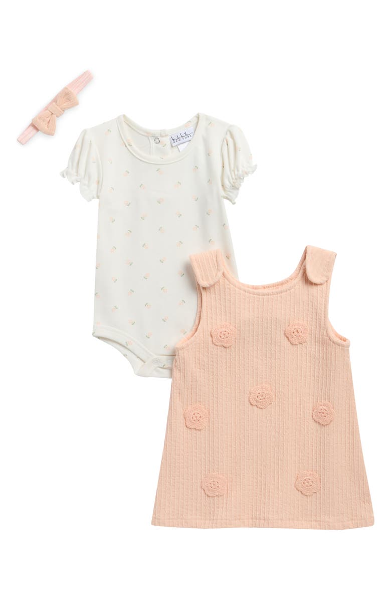 Nicole Miller Knit Bodysuit, Dress & Headband Set, Main, color, Pale Peach