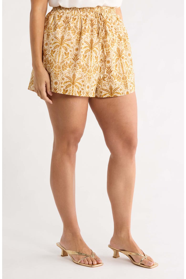 Calina Tropical High Waist Shorts, Alternate, color, CREAM-BROWN