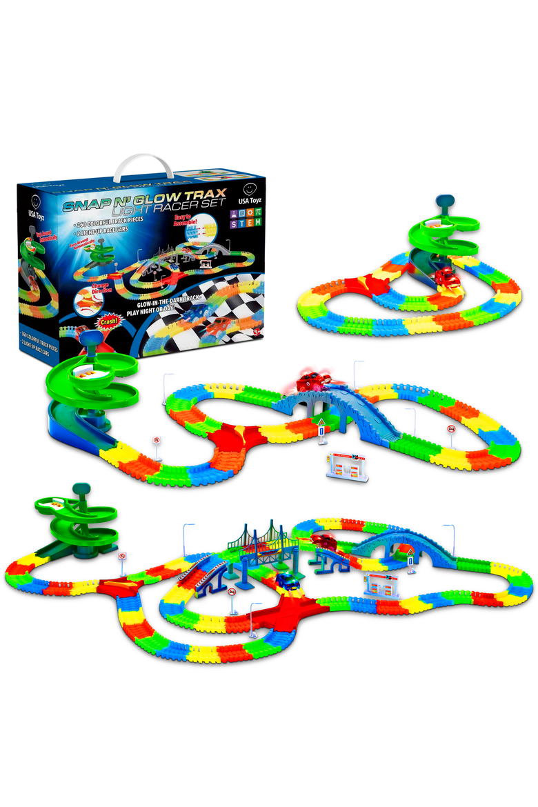 Large Glow Trax Race Tracks for Kids- 380pc, Main, color, Multi Color