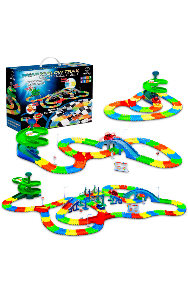 USA Toyz Large Glow Trax Race Tracks for Kids- 380pc, Main, color, Multi Color