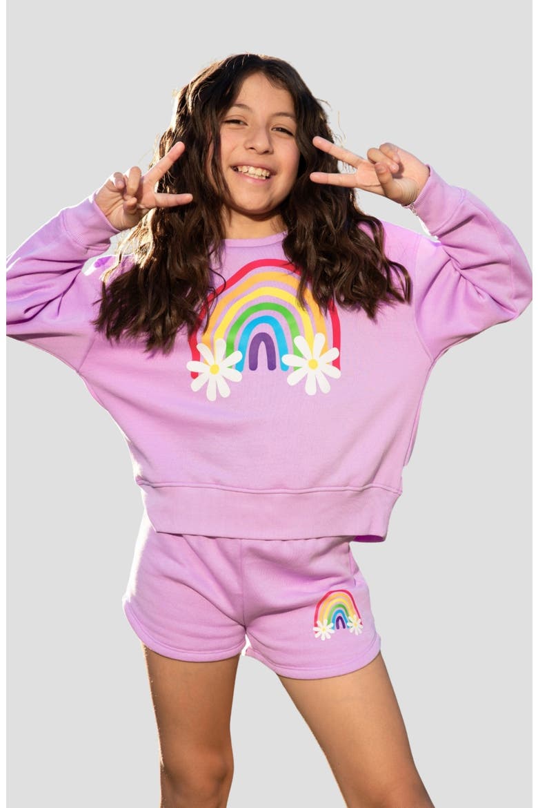 Kids' Cloud Soft Rainbow Graphic Sweatshirt, Alternate, color, PINK DAISY RAINBOW