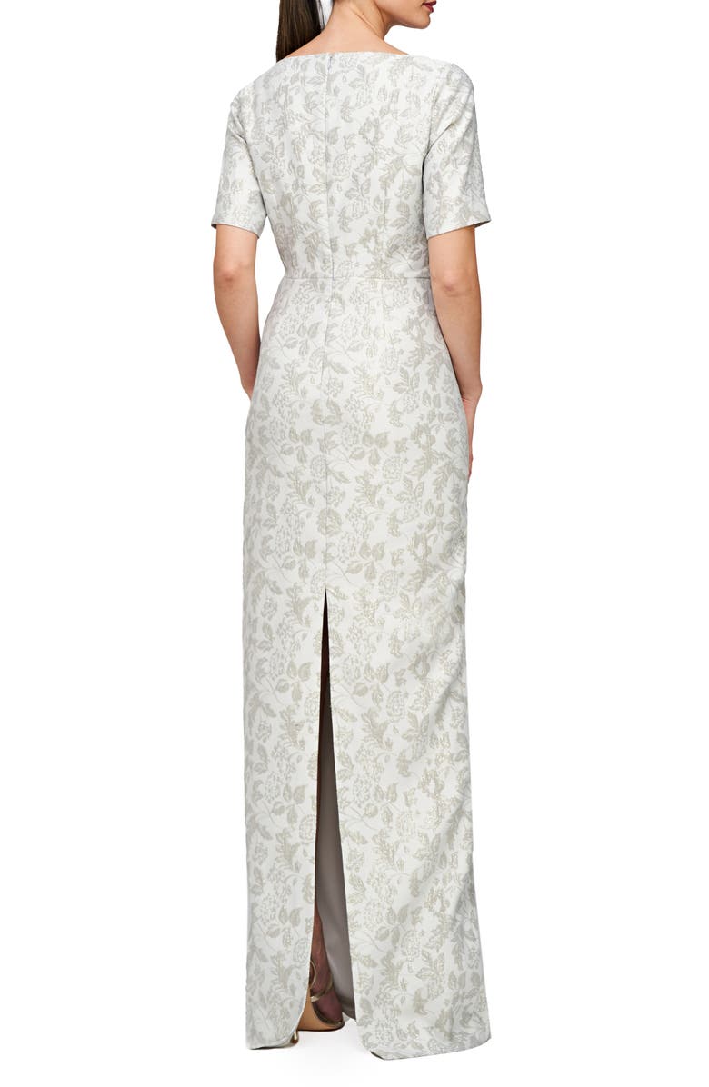 JS Collections Valerie Metallic Floral Jacquard Column Gown, Alternate, color, Silver Mist