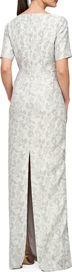 Valerie Metallic Floral Jacquard Column Gown
