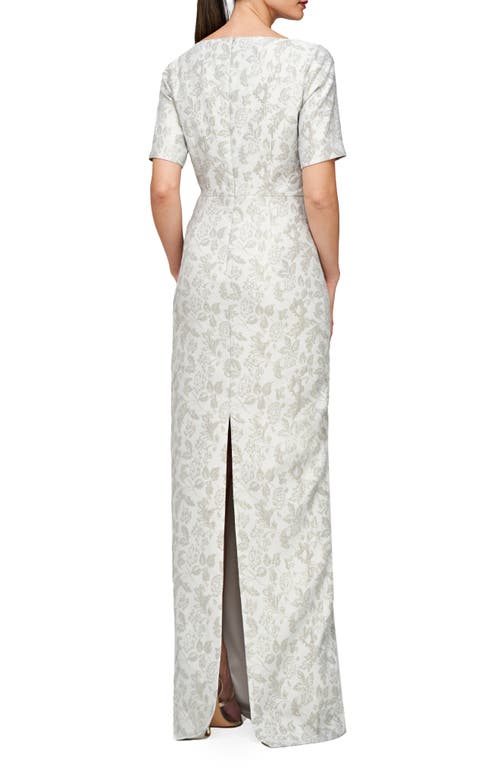 Js Collections Valerie Metallic Floral Jacquard Column Gown In Silver Mist