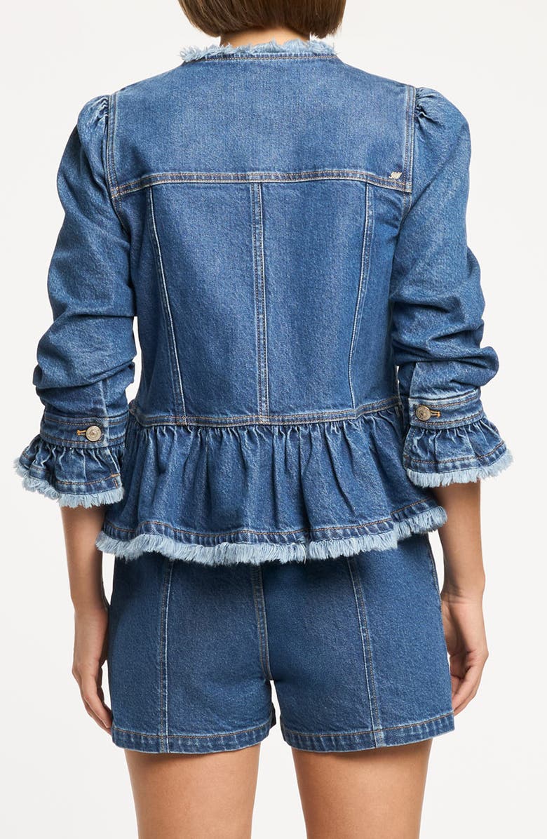 Cinq à Sept Frieda Peplum Detail Denim Jacket, Alternate, color, Tide
