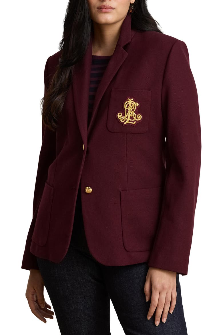 Stretch Cotton Piquè Blazer, Alternate, color, RED