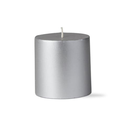 Silver Metallic Pillar Candle Unscented Drip-Free Long Burn