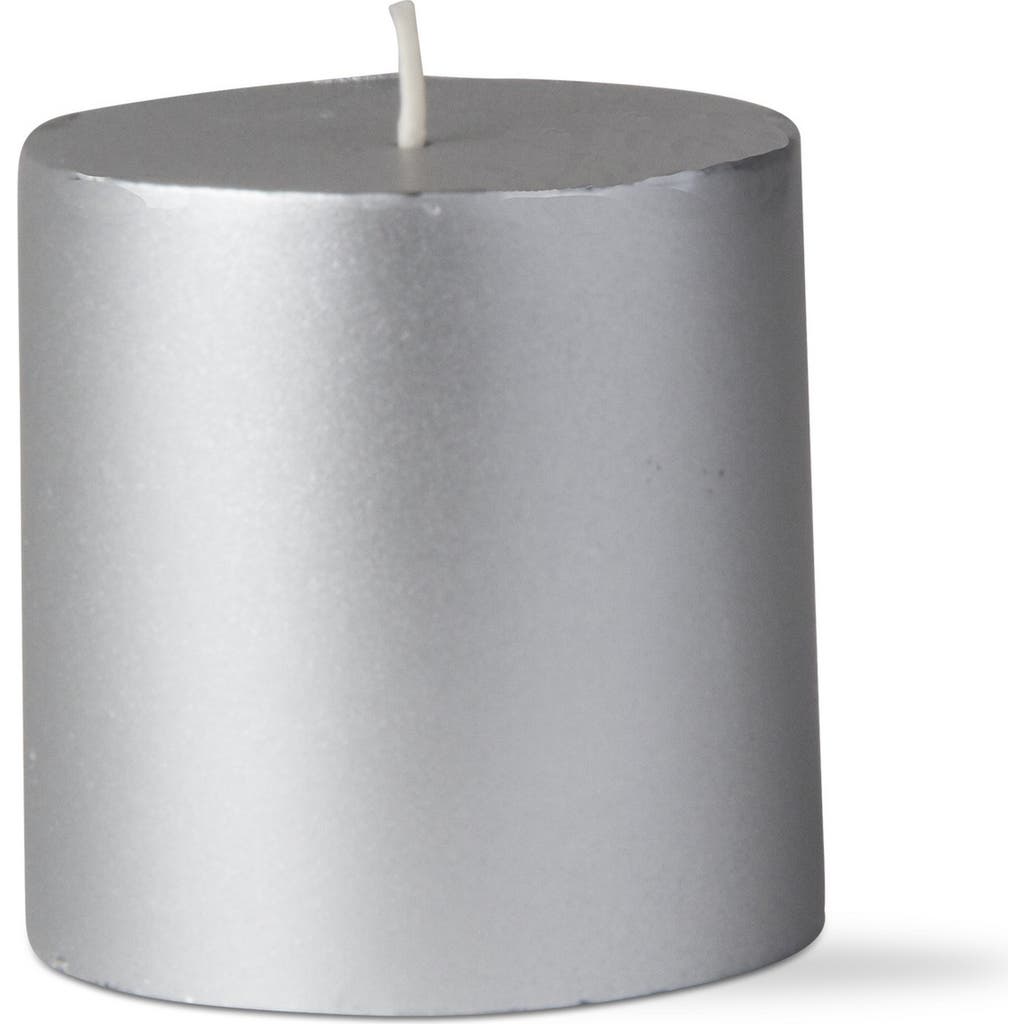 Tag Silver Metallic Pillar Candle Unscented Drip-free Long Burn In Silver