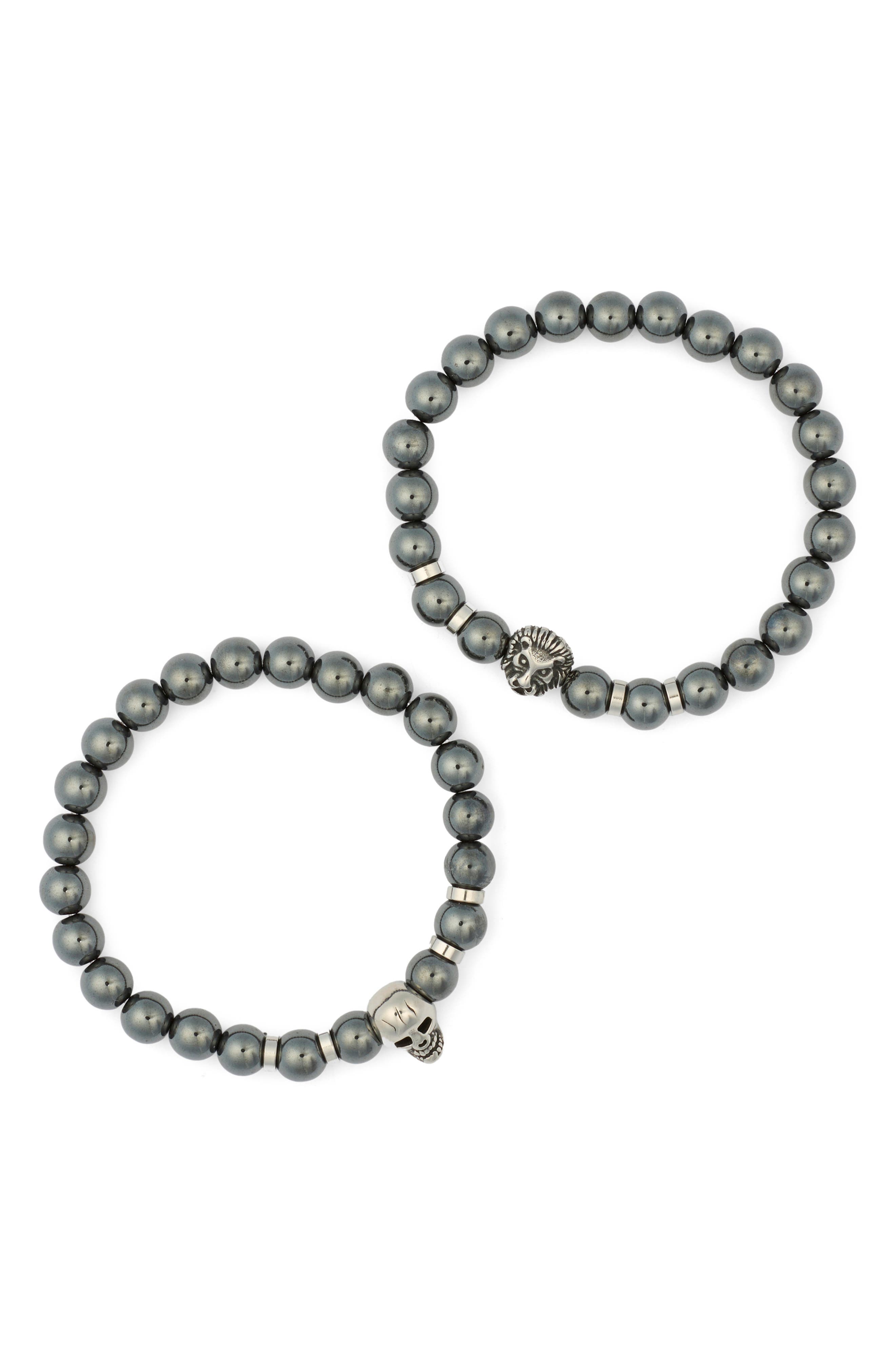 EYE CANDY LOS ANGELES 2-Pack Lion Skull Beaded Stretch Bracelets