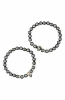 2-Pack Lion Skull Beaded Stretch Bracelets