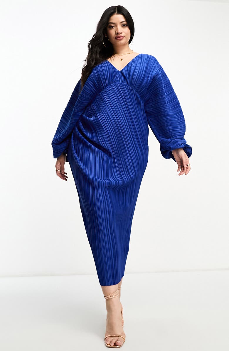 ASOS DESIGN Curve Plissé Long Sleeve Dress, Main, color, 