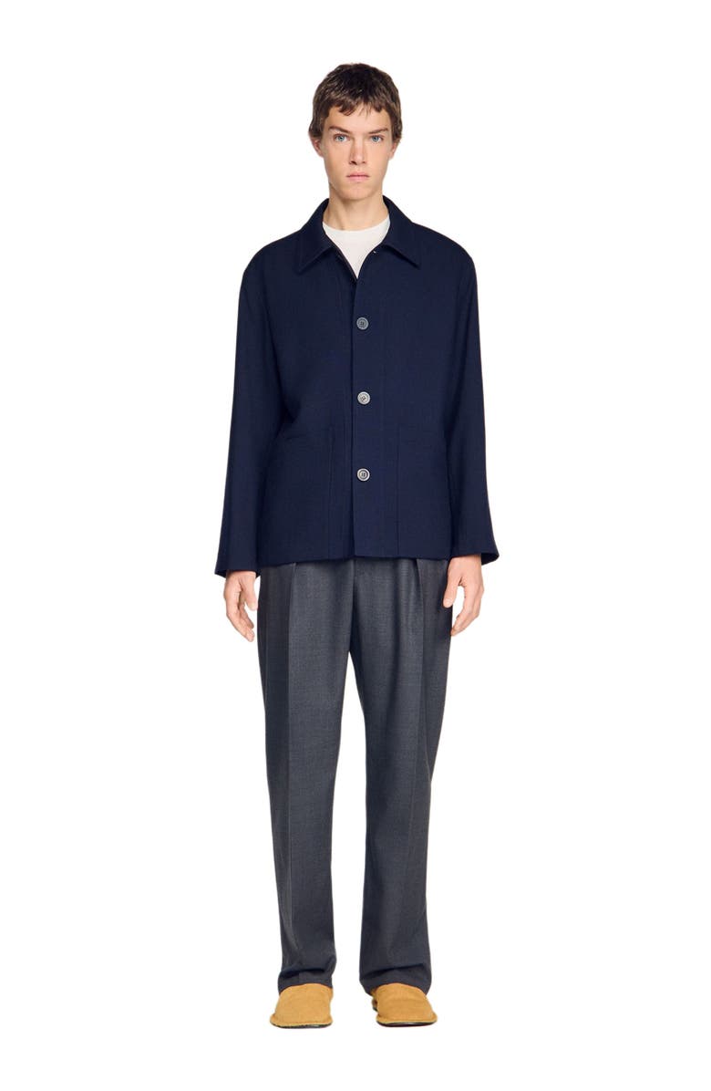 SANDRO Buttoned wool worker jacket, Main, color, Midnight Blue