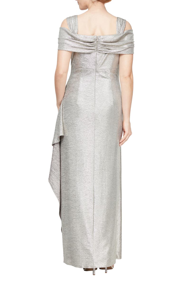 Alex Evenings Cold Shoulder Cowl Neck Metallic Gown, Alternate, color, 