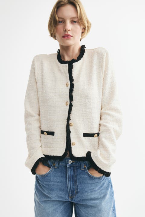 Bouclé-knit Jacket With Fringe