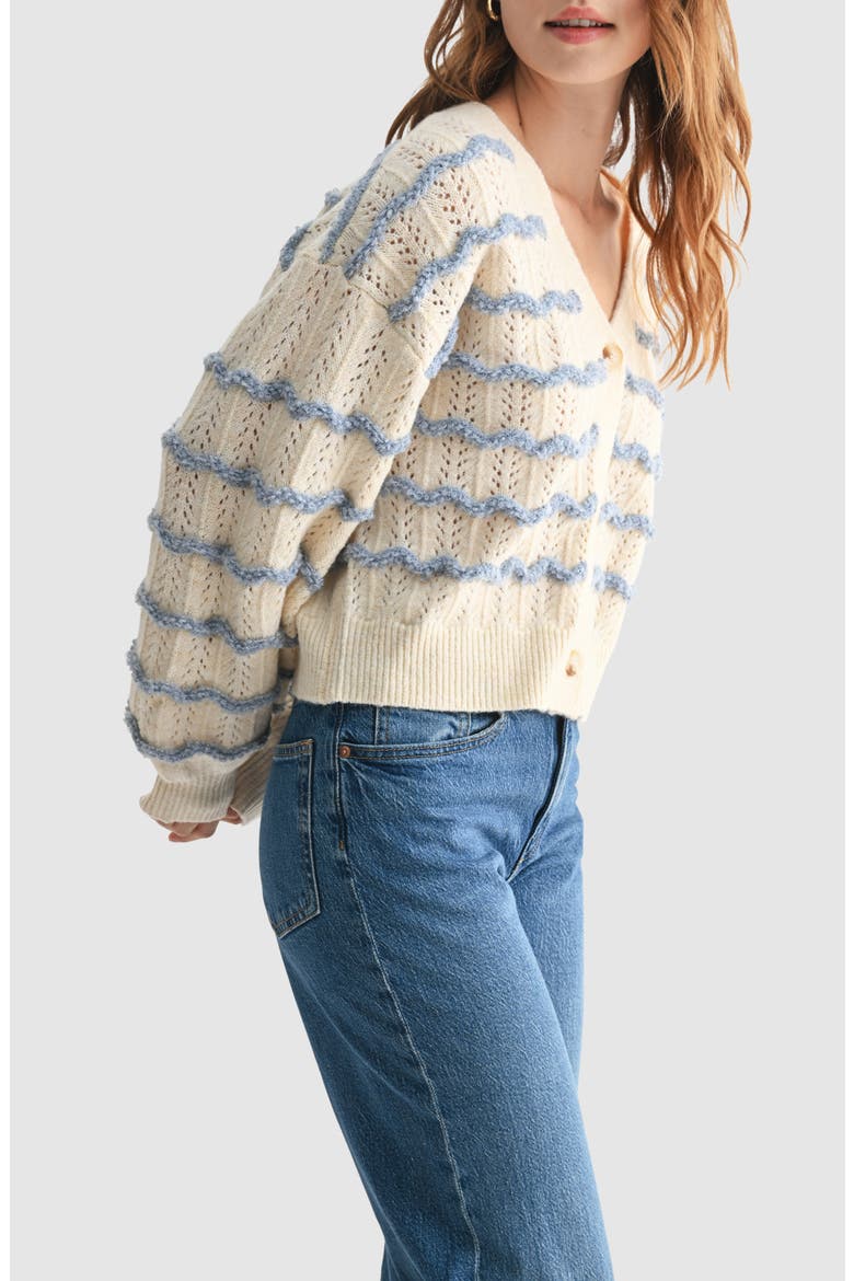 Wavy Stripe Pointelle Cardigan, Alternate, color, CREAM BLUE
