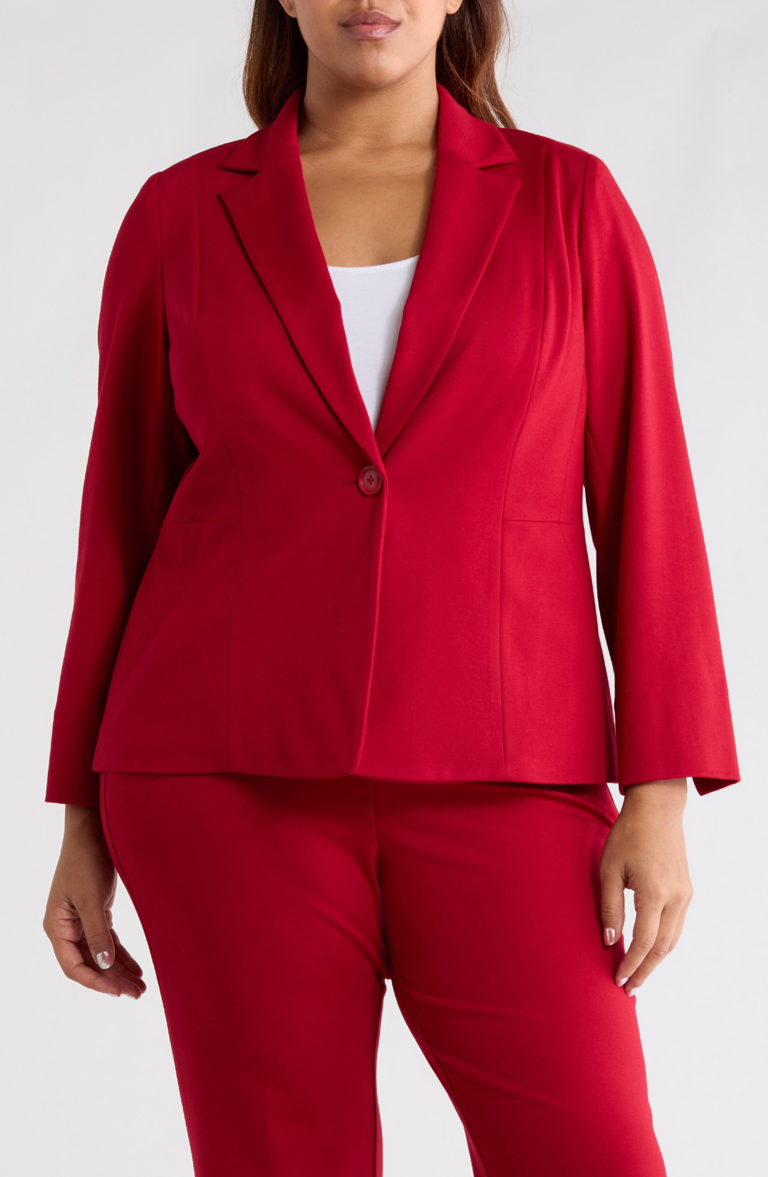 Kasper One-button Seamed Waist Blazer In Red