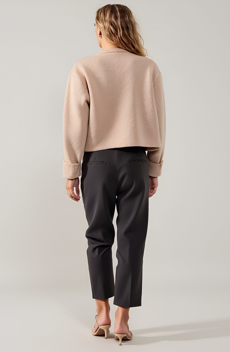 Modenaire Textured Knit Gold Button-Front Patch-Pocket Cardigan, Alternate, color, Beige