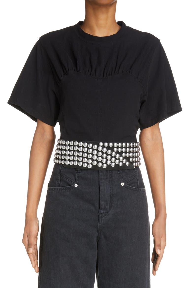 Zazie Bustier Cotton T-Shirt, Main, color, BLACK