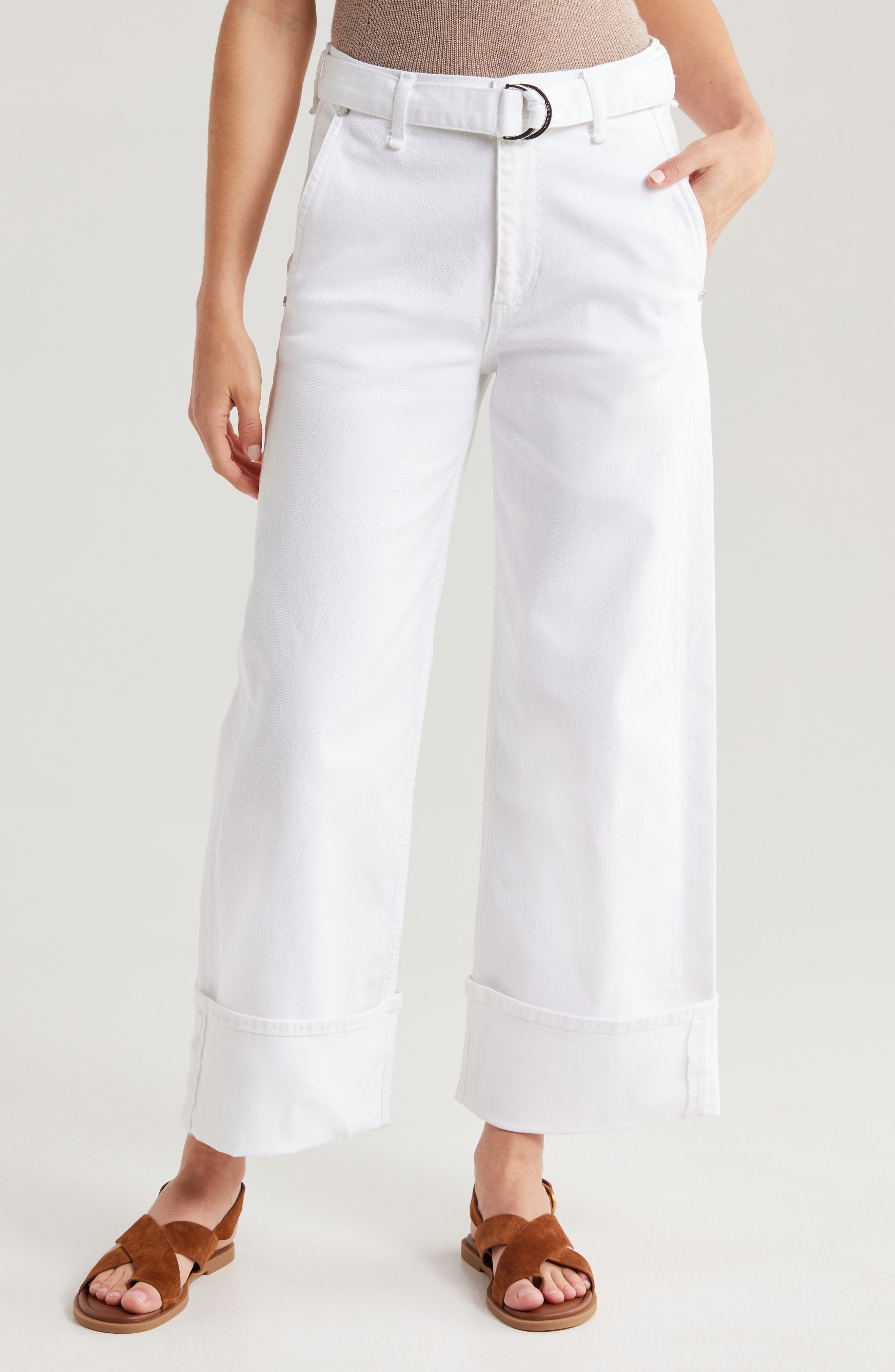 rag & bone Belted High Waist Ankle Wide Leg Jeans