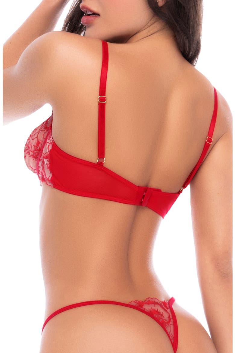 Embroidered Underwire Bra & Thong, Alternate, color, RUBY RED