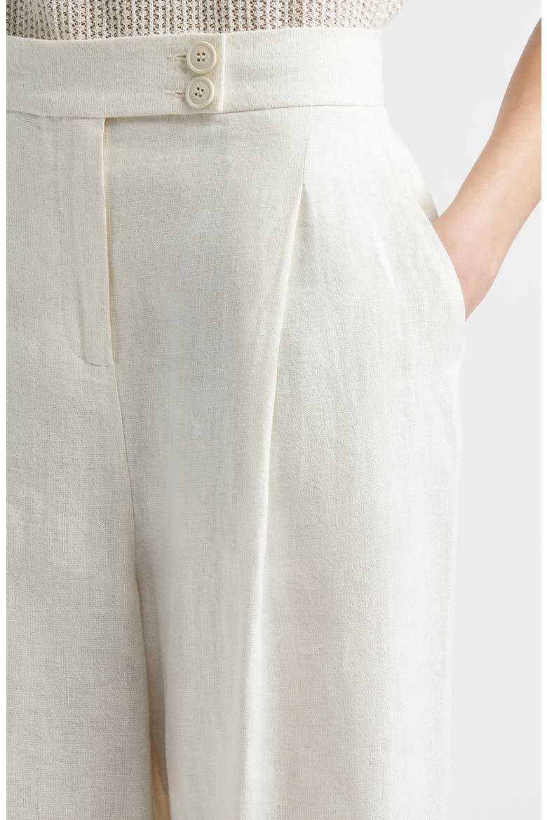 Pleated Straight Leg Linen Blend Trousers, Alternate, color, 00 IVORY