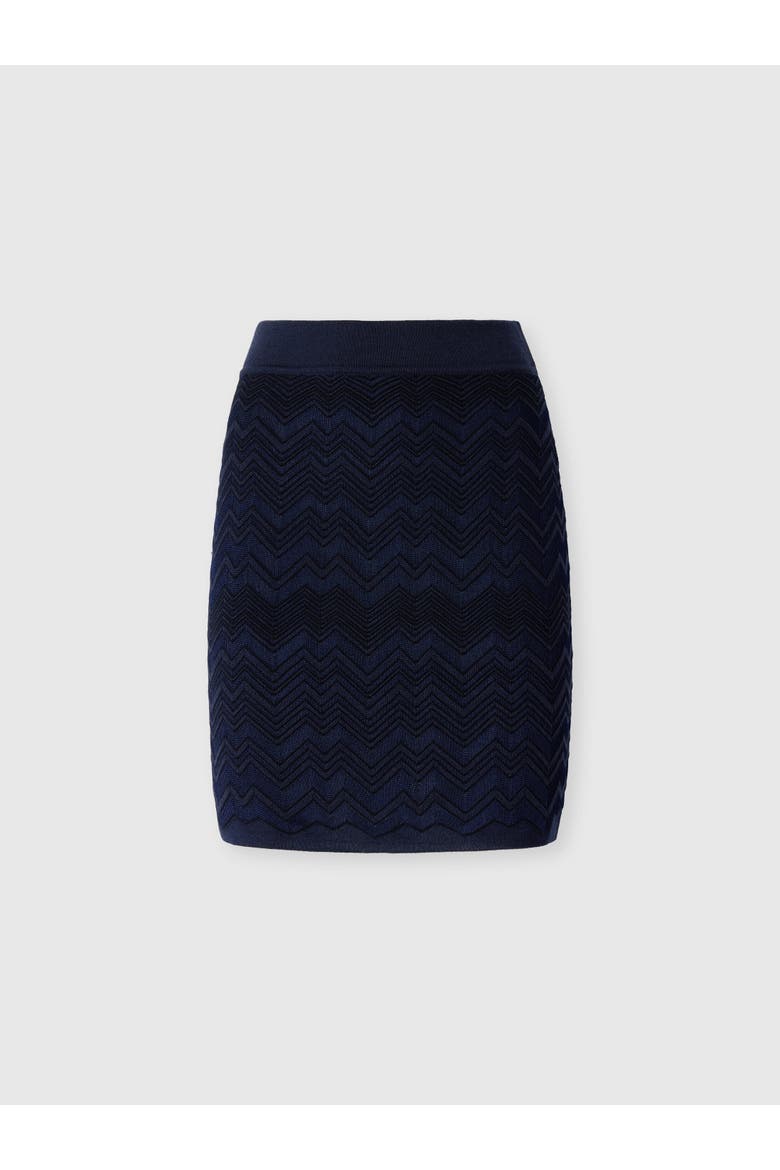 Zig Zag Viscose And Wool Mini Skirt, Main, color, Navy Blue