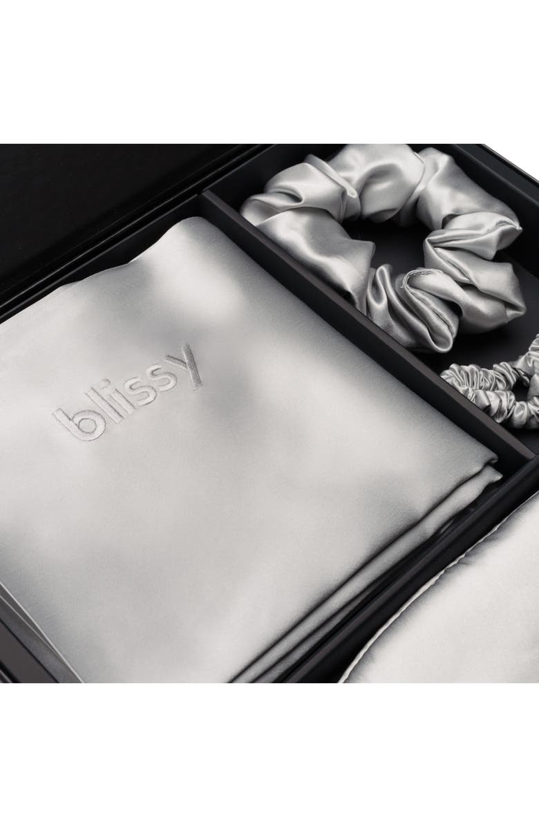 BLISSY Dream 4-Piece Mulberry Silk Set, Alternate, color, Metallic Silver