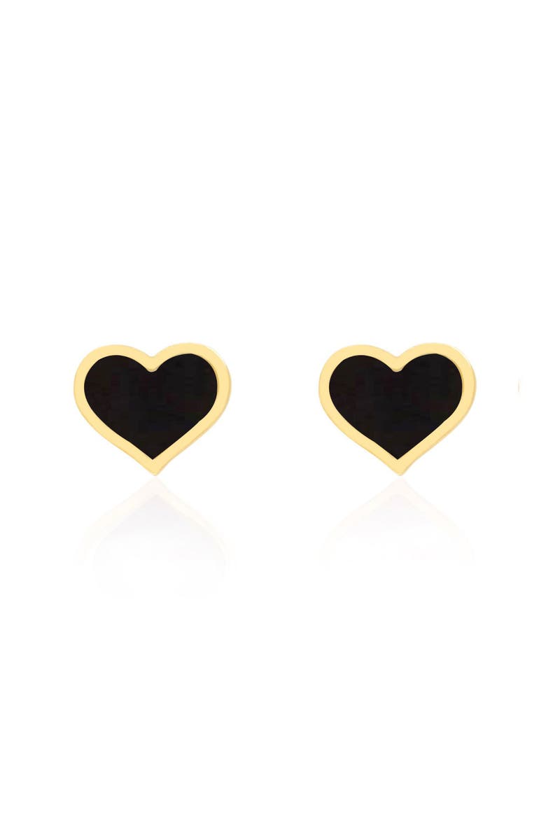 Large Onyx Heart Stud Earrings, Alternate, color, Onyx