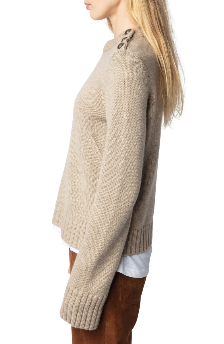 Zadig & Voltaire Malty Shoulder Button Cashmere Sweater, Alternate, color, 