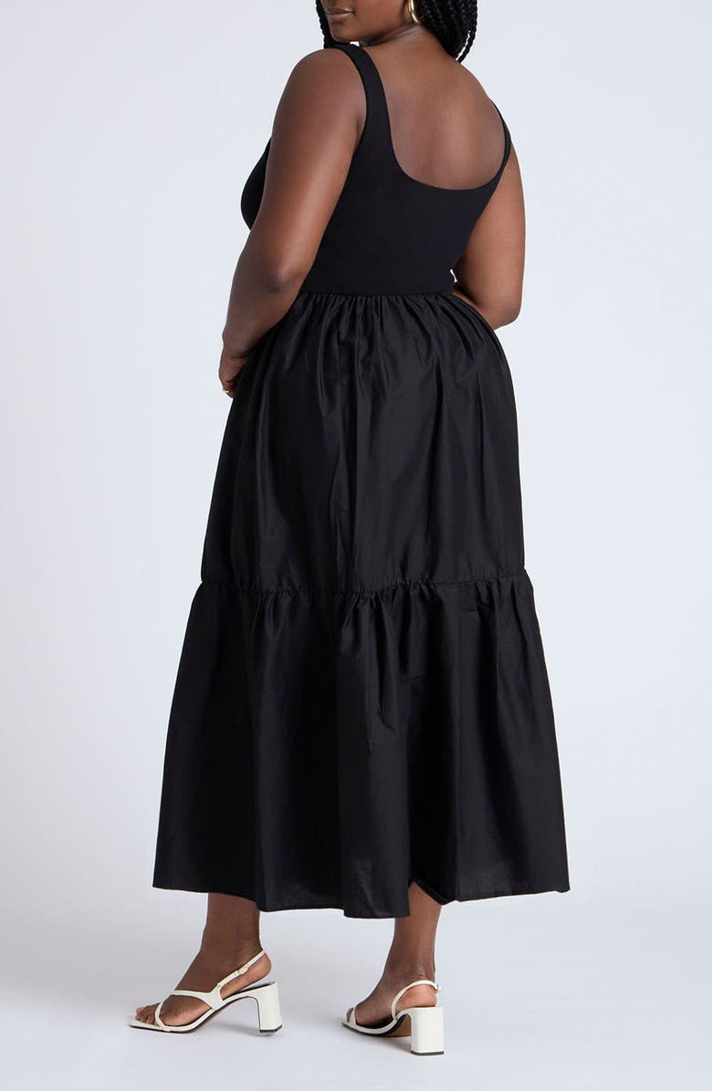 ELOQUII Mixed Media Sleeveless Stretch Cotton Maxi Dress, Alternate, color, 