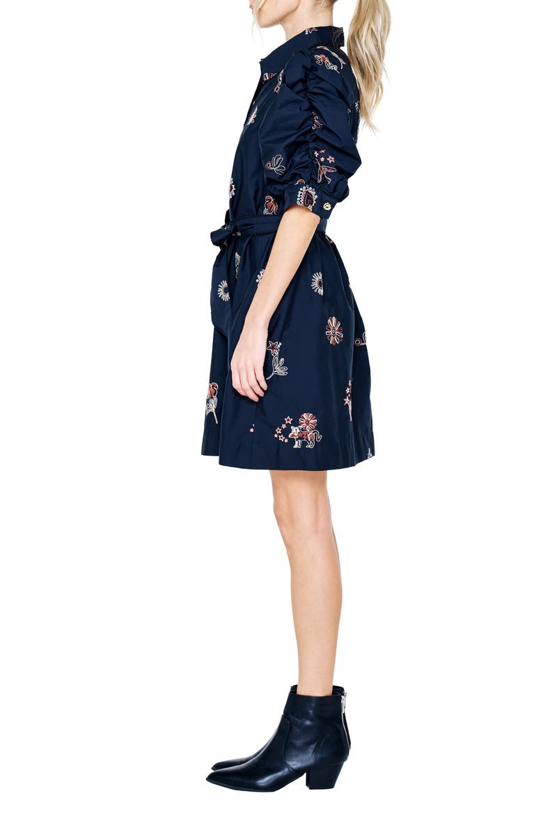 Scarlette Floral Embroidery Cotton Shirtdress, Alternate, color, BLACK