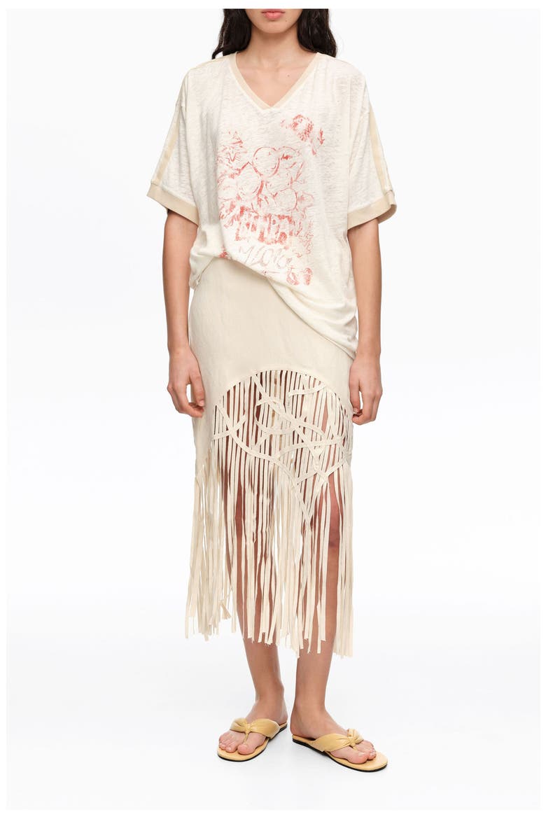 Irregular Fringed Linen Skirt, Main, color, SAND