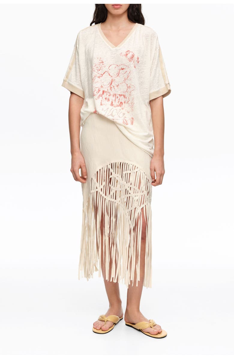 Bimba y Lola Irregular Fringed Linen Skirt, Main, color, Sand