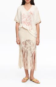 Bimba y Lola Irregular Fringed Linen Skirt