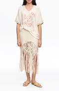 Bimba y Lola Irregular Fringed Linen Skirt